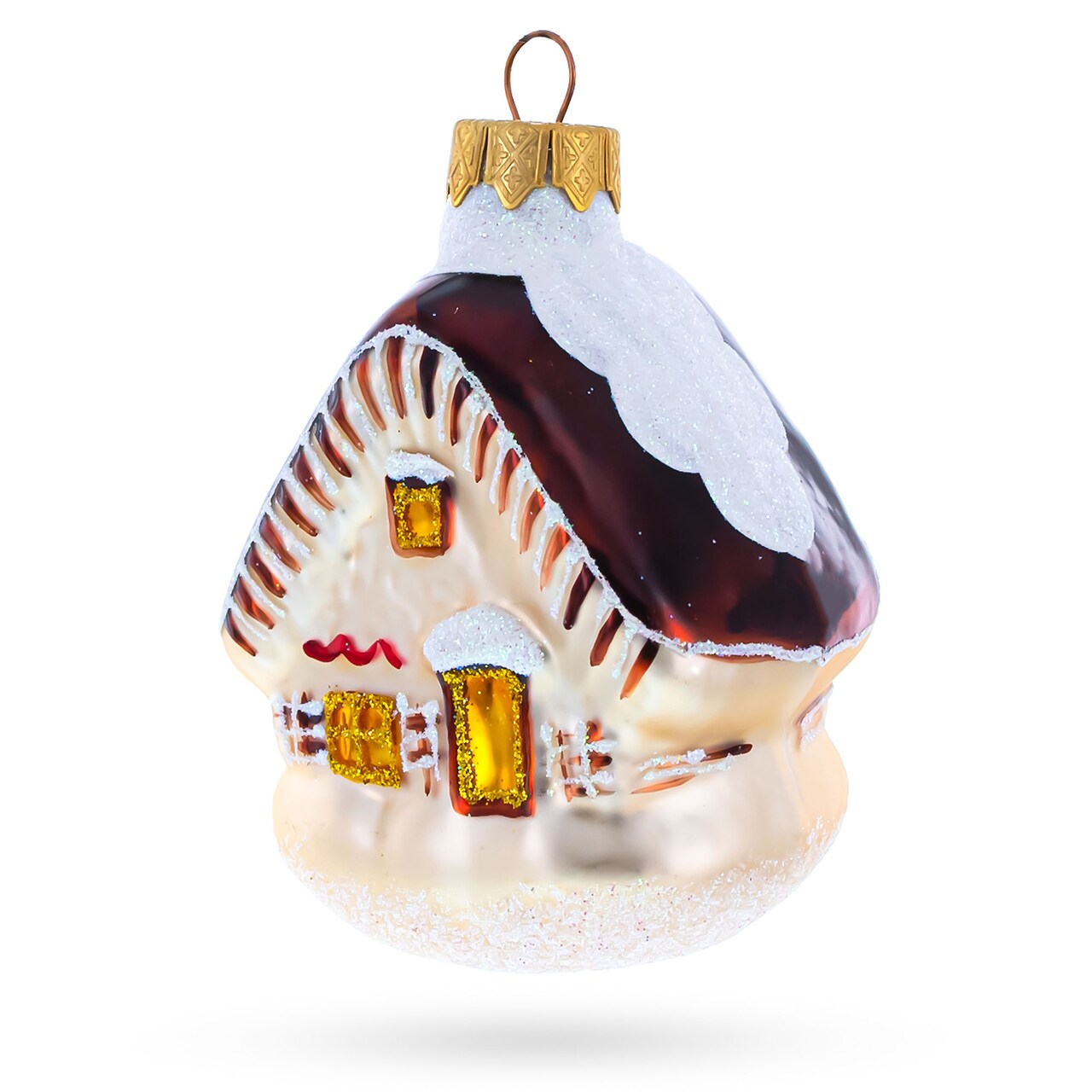 House with Snow-Covered Roof Glass Christmas Ornaments